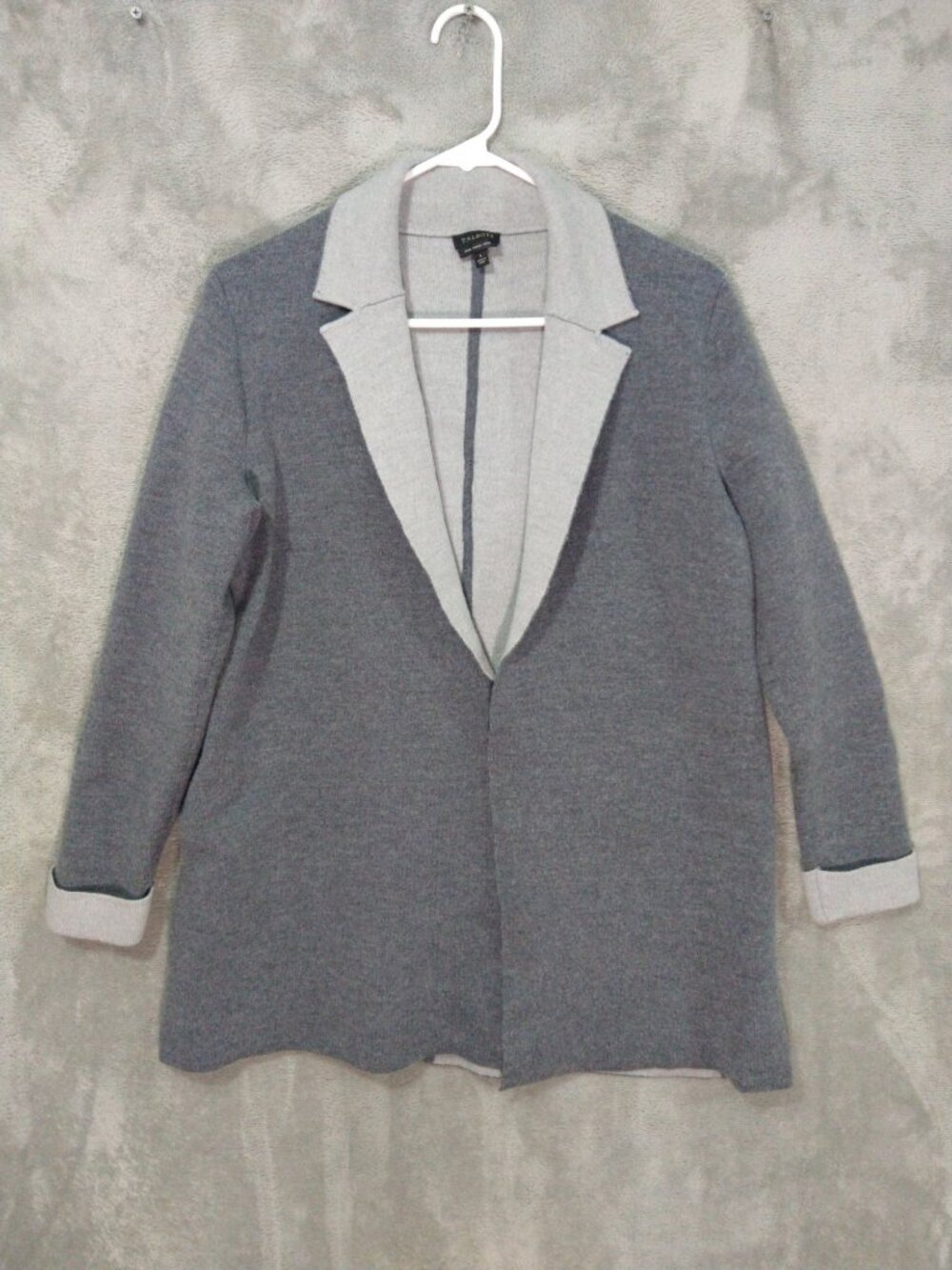 Talbots Cardigan Sweater Womens Large Gray Merino Wool Open Front Blazer